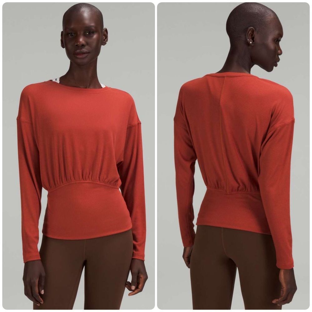 Lululemon Women's Rust Modal Silk Blend Long Sleeve Ribbed Top 2 Yoga Soft Gym